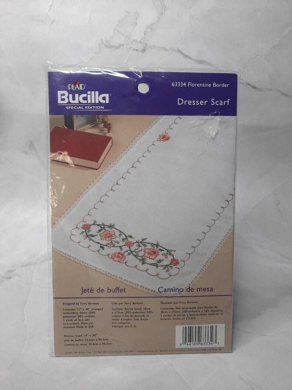 Bucilla Stamped Dresser Scarf For Embroidery 63334 Florentine Border 14x38